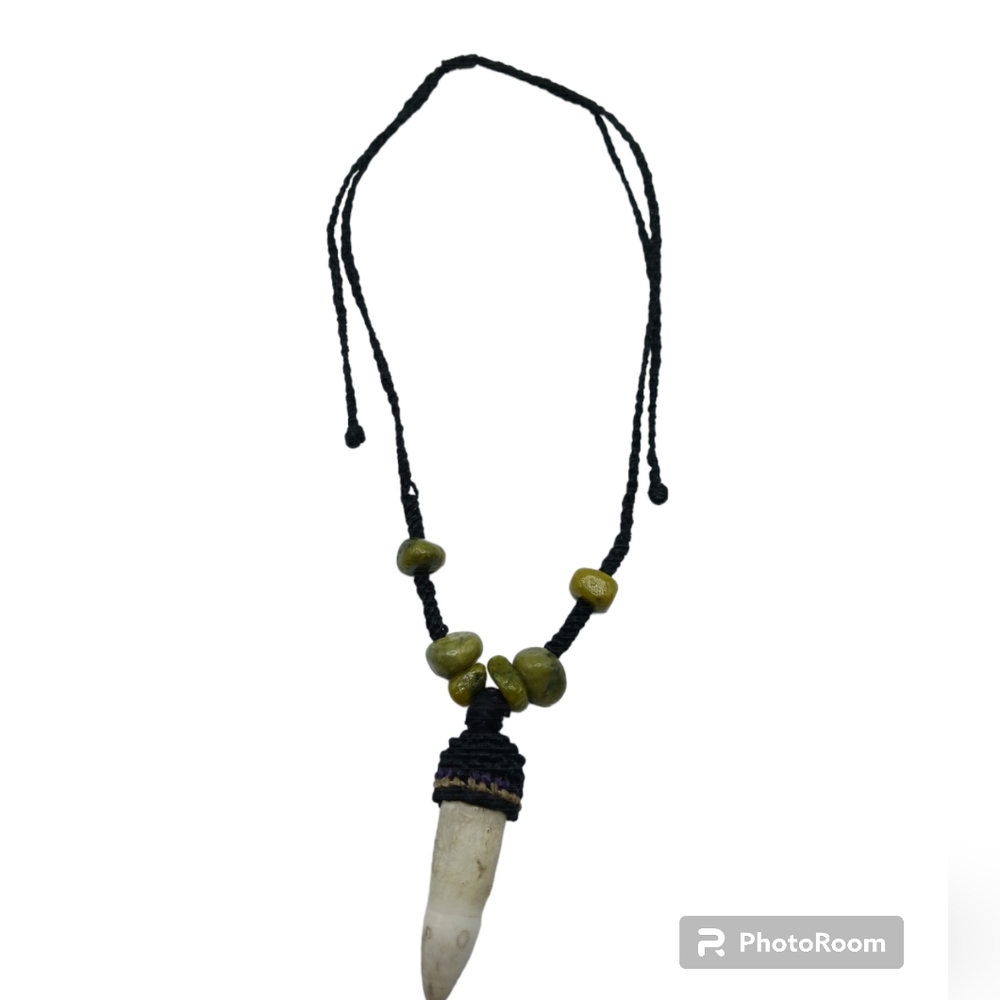 Shaman's Necklace Woven in Macrame Thread and Sea Wolf Tooth